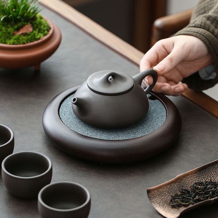 Nồi nuôi quặng nhôm, đế đỡ ấm trà cát tím hình tròn, Bộ trà đạo đĩa nhỏ tạo bọt khô, phụ kiện trà đạo