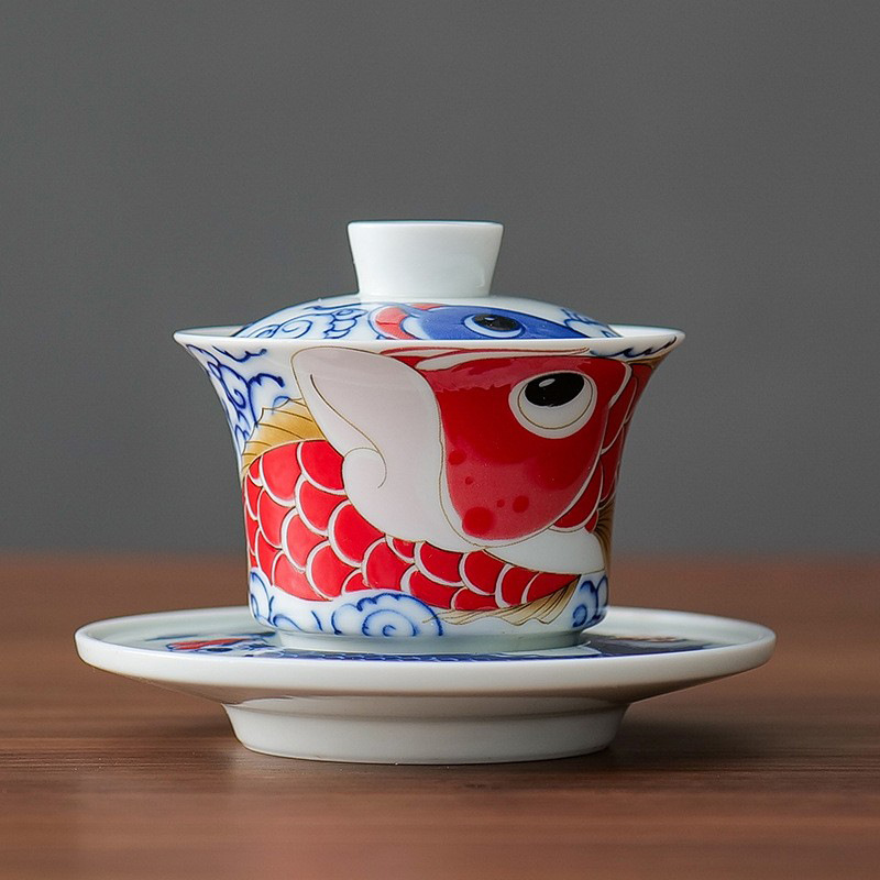 Xianglong Nafu móng ngựa ba cái nắp bát trà Kung Fu gốm sứ cao cấp một chiếc bát trà có nắp bộ trà không nóng bán buôn