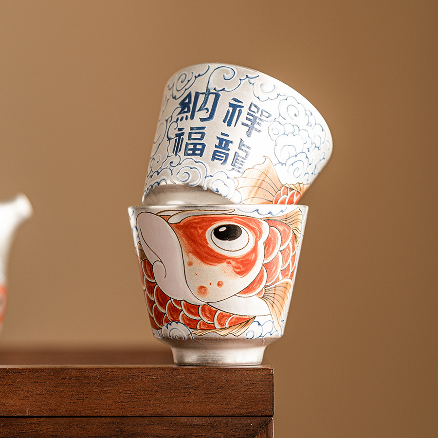 Chén trà sứ mạ bạc Xinxianglong Nafu 999 cốc chủ nhân cốc đơn Bộ trà cá nhân cao cấp