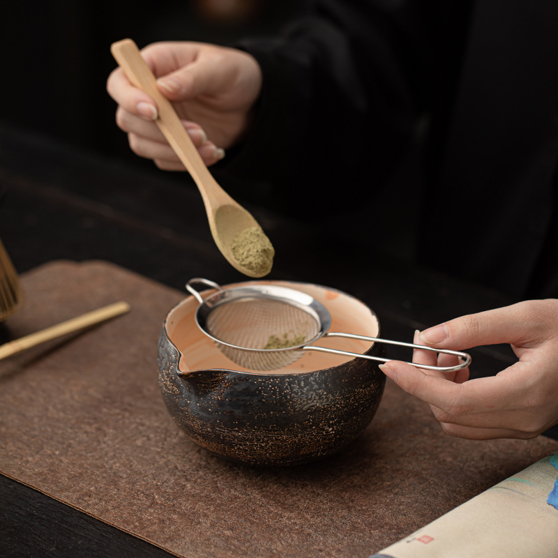 Bộ tám miếng bột matcha, dụng cụ đặt trà kiểu Nhật, bát matcha gốm sứ cổ điển, bình trà, bàn chải trà đứng, sàng lọc bột