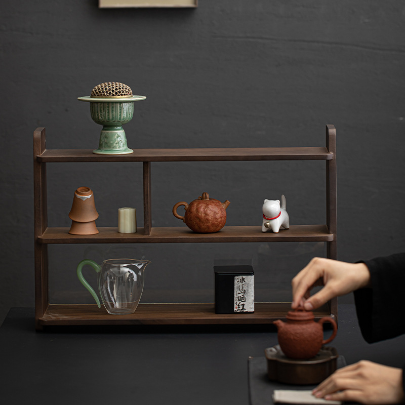 Giá để đồ gỗ óc chó kiểu Trung Quốc mới ấm trà bằng gỗ rắn cốc trưng bày giá để đồ tủ đựng ấm trà sành màu tím đặt bộ trà Kung Fu