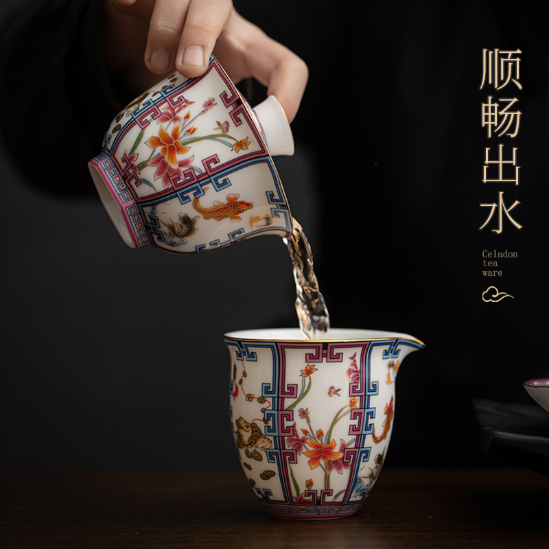 Đồ sứ trắng tráng men cao cấp Jucai Sancai có nắp bát Bộ trà Kung Fu Đồ sứ gia dụng không nóng bát trà bán buôn