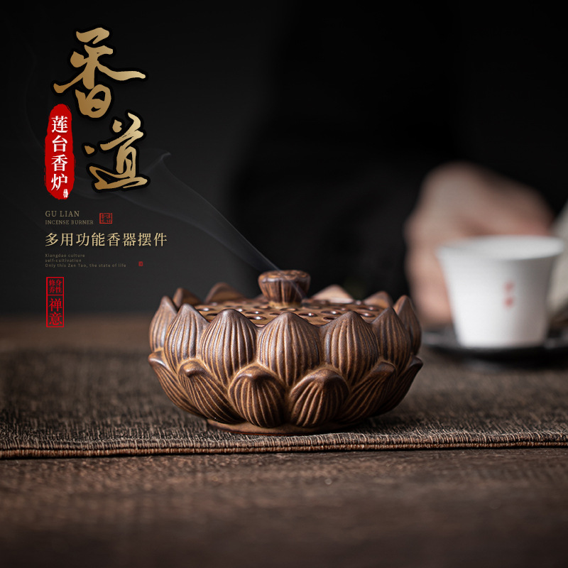 Lư hương sen, lư hương quả sen gốm, lư hương trầm hương, lư hương đàn hương, lư hương trong nhà dùng trong lễ trà, đồ trang trí lư hương