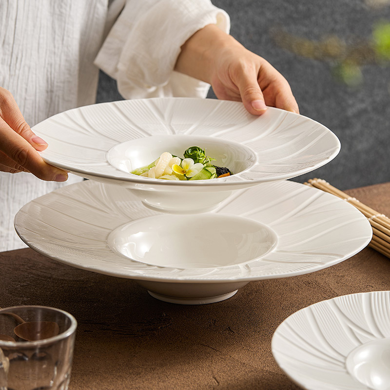 Đĩa sâu gốm sứ Bauhinia, đĩa mũ rơm, bộ đồ ăn, đĩa salad sáng tạo, đĩa ăn cao cấp, đĩa đẹp, đĩa ăn gia dụng