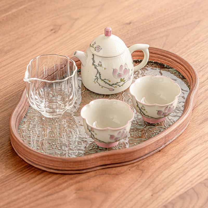 Ấm Trà nữ hoa mộc lan vẽ tay, bộ ấm trà, Bộ ấm trà Kung Fu, Bộ trà cao cấp Trung Quốc, một ấm hai cốc, túi lưu trữ