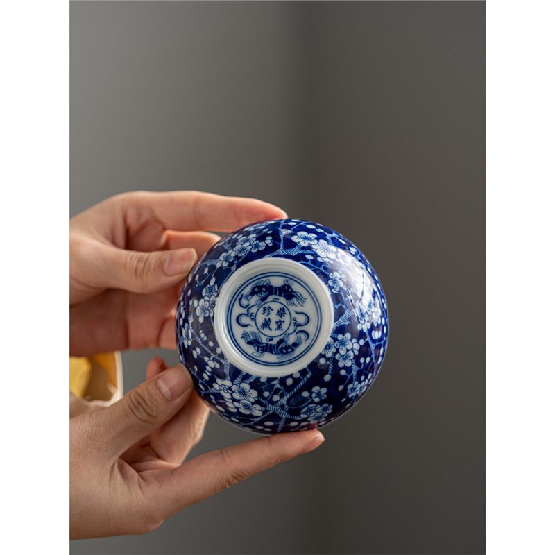 Phong cảnh tráng men màu Pu'er cốc chủ nhân cốc đơn cốc trà gốm sứ cao cấp thủ công vẽ tay sứ trắng xanh đầy màu sắc