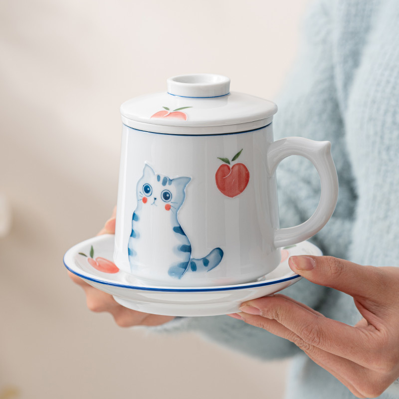 Cốc mèo dễ thương cốc có nắp Cốc pha trà gia dụng bằng gốm cốc tách trà văn phòng cao cấp chuyên dụng cá nhân