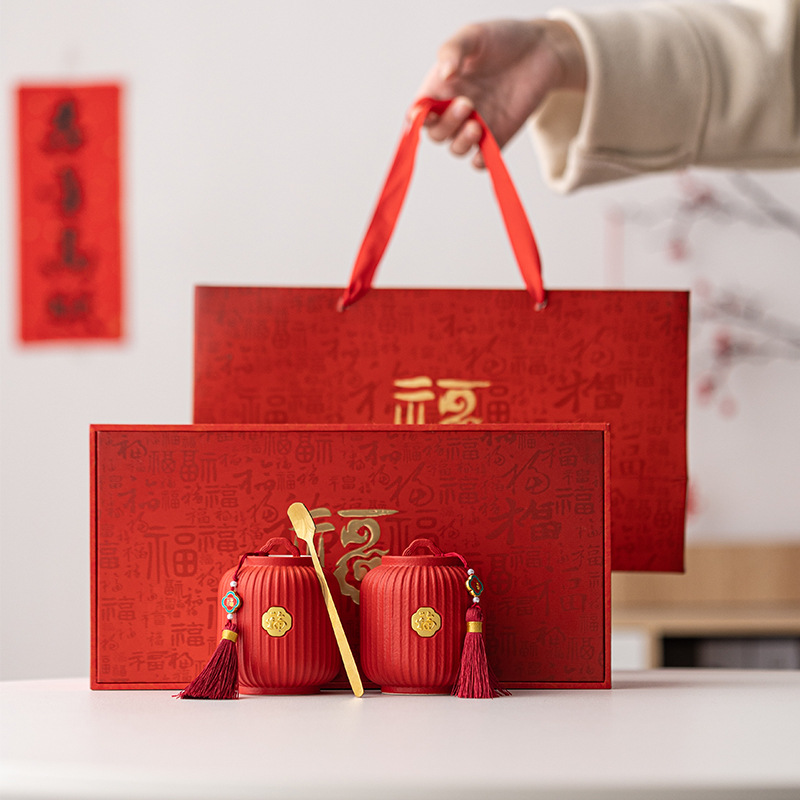 Đồ dùng đám cưới, lon trà đỏ, lon kín, gốm sứ gia dụng, quà tặng kiểu Trung Quốc, quà tặng cặp đôi, bán buôn