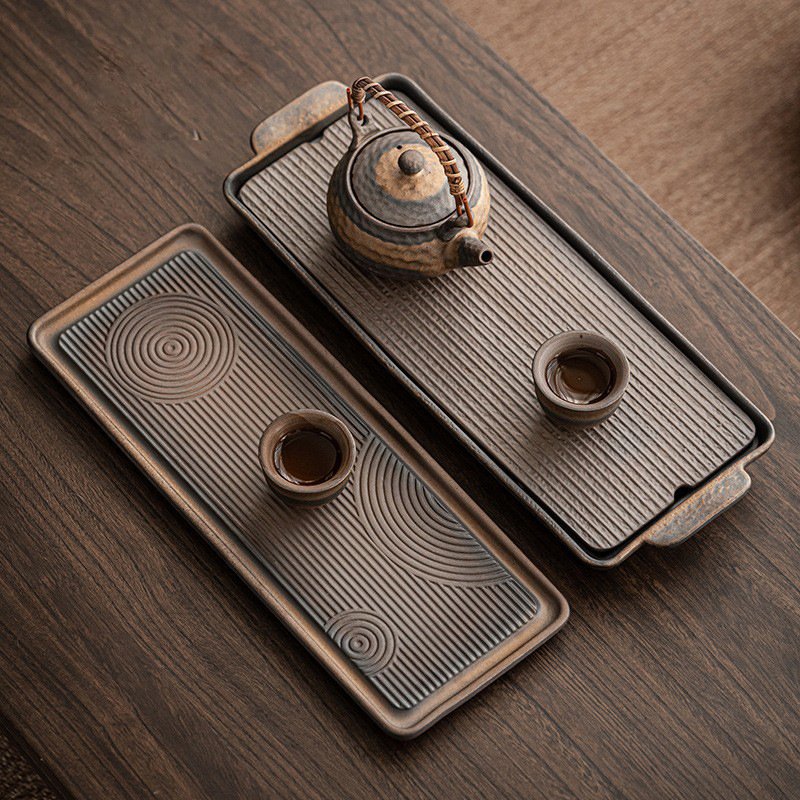 Khay trà gốm thô phong cảnh khô phong cách Nhật Bản khay xốp khô một lớp gốm sứ lưu trữ nước gia dụng bộ trà bàn trà bán buôn biển trà