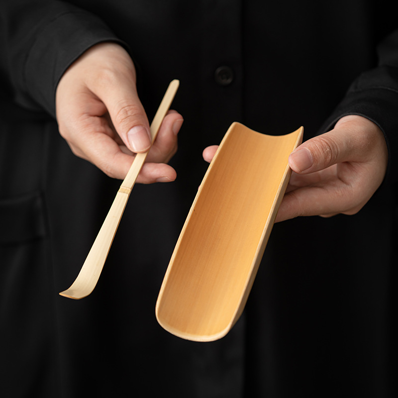 Bộ trà đạo hai món trà đạo bằng tre, bộ trà hoa sen, phụ kiện trà đạo, khăn trà, thìa trà, phụ kiện trà