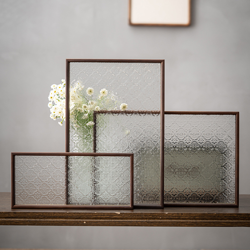 Khay kính lưới cửa sổ gỗ óc chó Khay trà hình chữ nhật nhỏ khay đựng cốc gia dụng khay đựng đồ ăn trái cây khay ăn