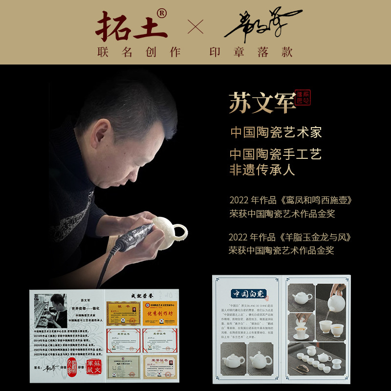 Cốc chủ nhân bằng sứ ngọc bích liên danh Su Wenjun cốc trà Kung Fu gốm sứ cao cấp cốc trà cá nhân cốc đơn