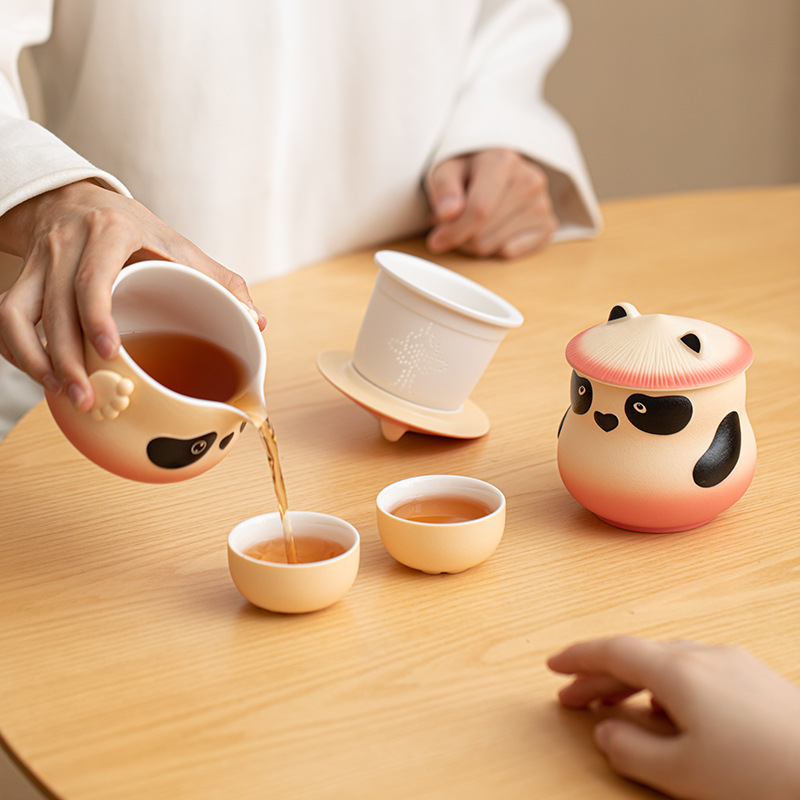 Bộ trà nghi lễ trà Panda Beixia Bộ trà gốm hoạt hình văn phòng gia dụng dễ thương Bộ trà có tay hộp đựng quà