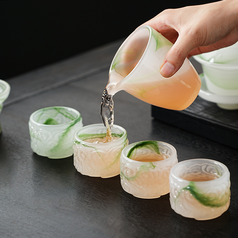 Bộ ấm trà Kung Fu tráng men màu trắng ngọc bích, cốc trà cao cấp sang trọng nhẹ gia dụng mẫu mới 2024, bát pha trà lưu niệm