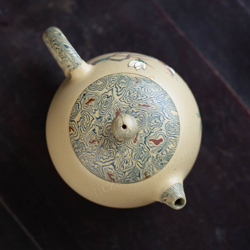 Ấm trà đất sét màu tím Nghi Hưng ấm trà đất sét thủ công vẽ chim ác là phần quặng nguyên bản ấm trà Bộ dụng cụ trà gia dụng Xishi ấm