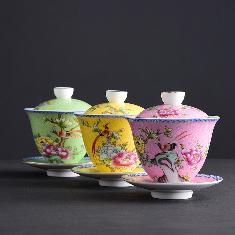 Cốc trà tam tài tráng men retro cốc trà gốm sứ đơn công phu cao cấp chống bỏng bát trà phục vụ trà bán buôn