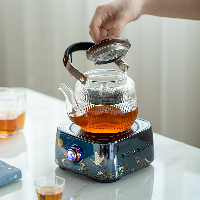 Ấm trà thủy tinh tích hợp nấu, bếp gốm điện dung tích lớn, dụng cụ đun trà tự động, đun nước, pha trà chống bỏng chuyên dụng