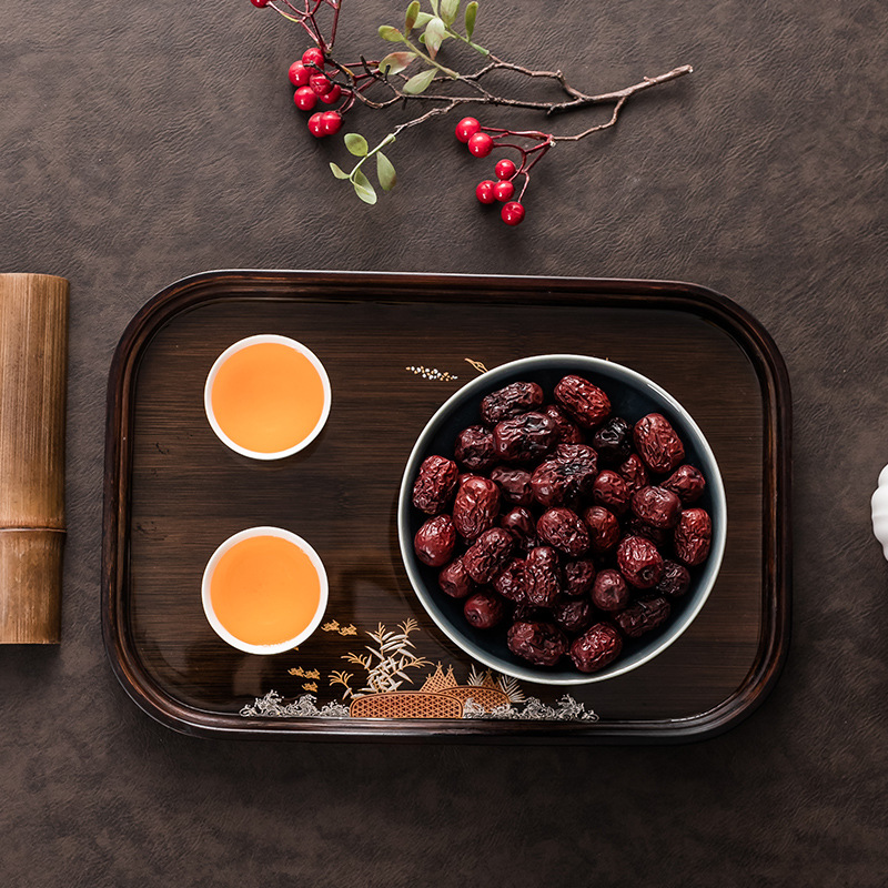 Khay pha khô Cỡ Nhỏ đơn giản sơn mài Quốc Triều khay pha trà gia dụng khay trà bàn pha trà tre Khay đựng ấm Khay đựng trái cây