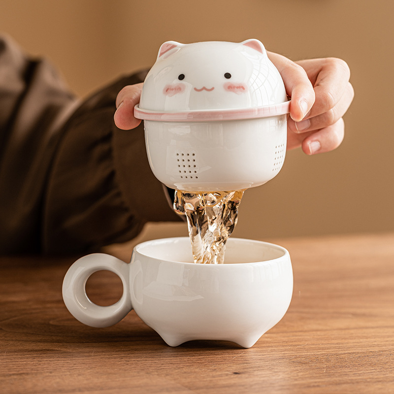 Cốc pha trà thỏ dễ thương cốc văn phòng tách trà chuyên dụng cho nữ cốc gốm sứ kiểu Trung Quốc có nắp