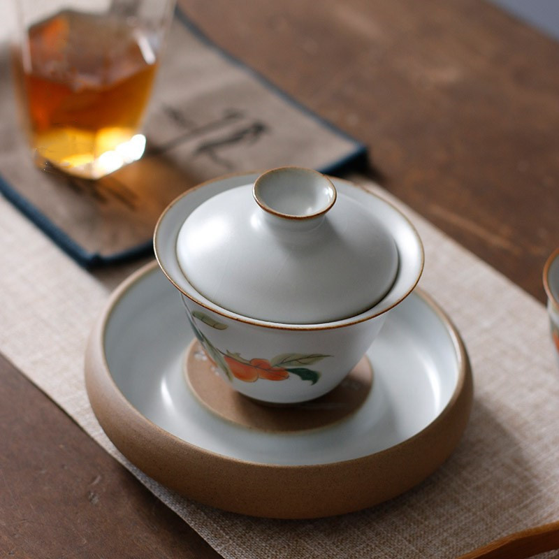 Bán buôn cổ trăng trắng Ru lò ba cái bát có nắp nhỏ lọc quả hồng cổ điển Kung Fu mở lát có thể nuôi Bát trà