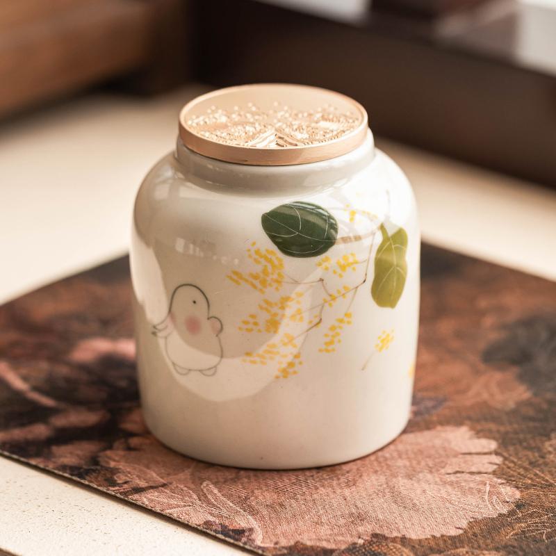 Bình đựng trà Jingui Yuetu, bình kín chống ẩm chống bụi gia dụng, hộp đựng trà, bộ trà kiểu Trung Quốc mới, bình đựng trà bằng gốm