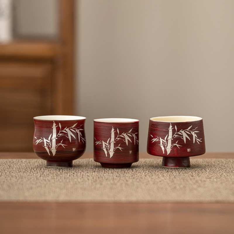 Cốc trà gốm sứ cổ điển phong cách Trung Quốc màu hồng, cốc chủ nhân, bộ trà duy nhất Kung Fu, tách trà nghệ thuật trà cao