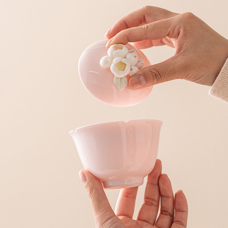 Bột đào nhào Hoa tam tài Bát trà cốc trà Bộ Trà Công Phu gốm sứ gia dụng cao cấp pha trà Bát cỡ lớn