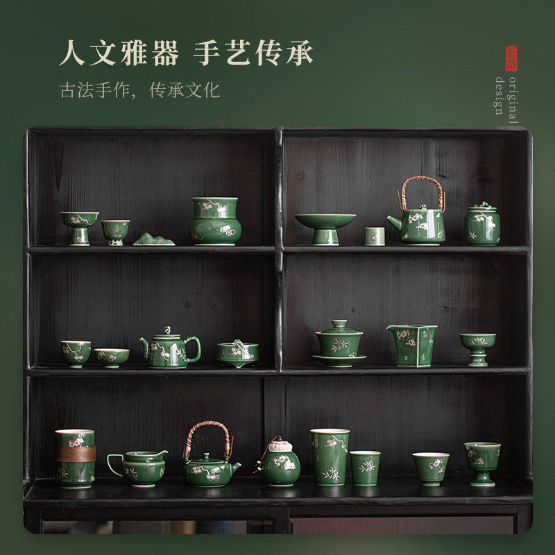 Sui Han Sanyou Mai Song bằng tre màu xanh lá cây thủy tinh đóng nắp nắp nắp ấm trà gốm sứ đóng đệm phụ kiện trà đạo Kung Fu