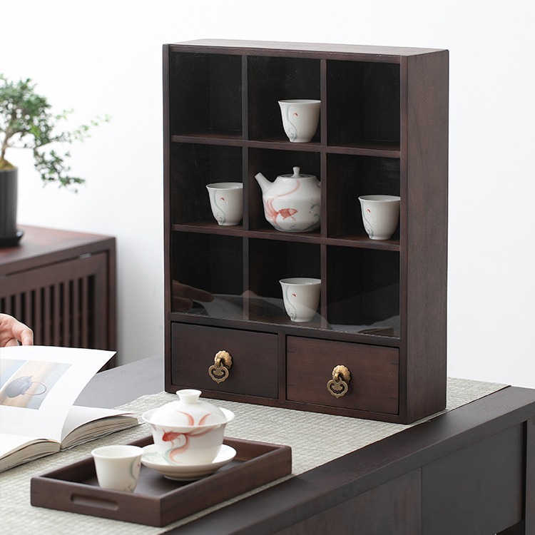 Giá Để Đồ Gỗ Óc Chó Duobao Pavilion Bộ ấm trà nhỏ đồ cổ bằng gỗ rắn Jiugongge Bogu Giá trưng bày Giá để đồ