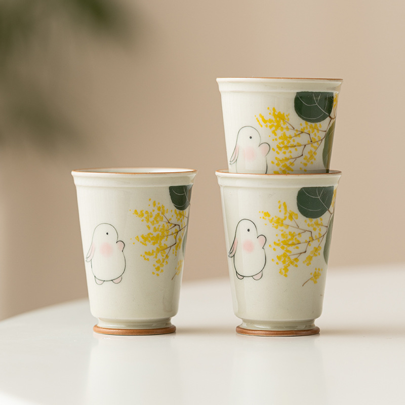 Cốc chủ nhân Moon Rabbit Ngửi Hương Cốc trà vẽ tay gốm sứ Trung Quốc Cốc đơn trà gia dụng cao cấp Bộ trà Kung Fu Cốc trà