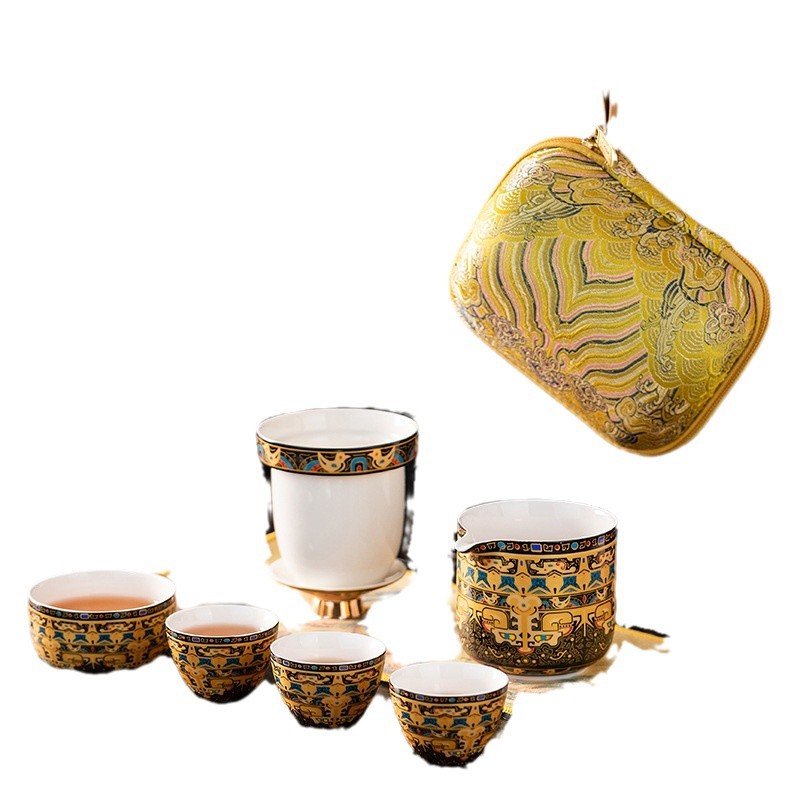 Bộ trà du lịch di động Thangka mới có thể xoay cốc khách nhanh bằng gốm sứ để đựng bộ trà di động ngoài trời làm quà tặng