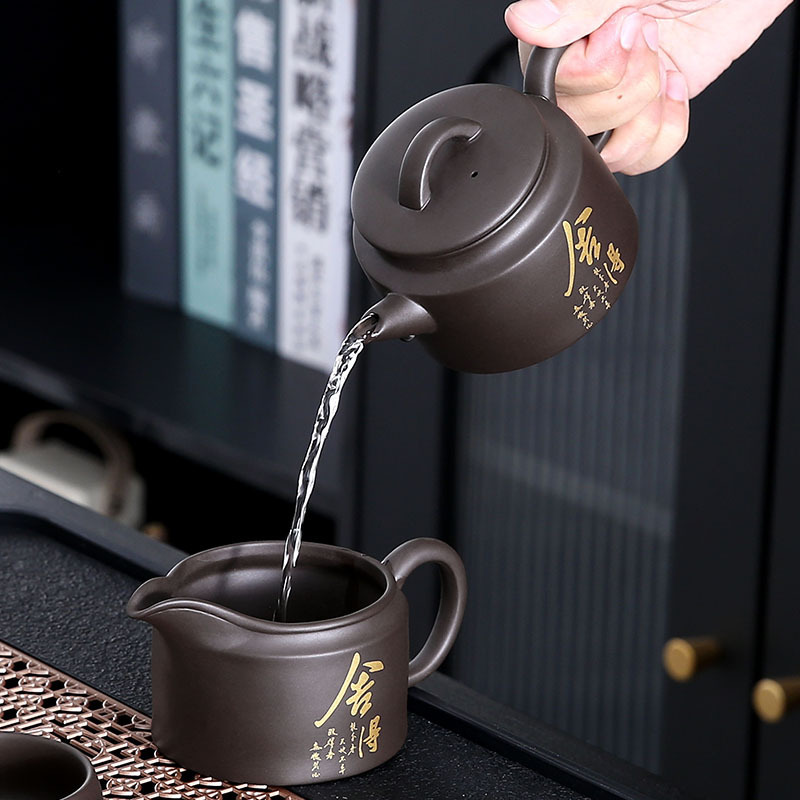 Bộ ấm trà công phu màu tím cát ấm trà gốm sứ đơn giản phòng khách văn phòng gia dụng khay trà hộp quà 2025