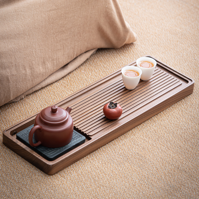 Bán buôn Khay đựng ấm bằng Gỗ Óc Chó bằng gỗ mun khay đựng trà bằng gỗ rắn văn phòng gia dụng kiểu Trung Quốc mới khay đựng bọt khô thoát nước hình chữ nhật