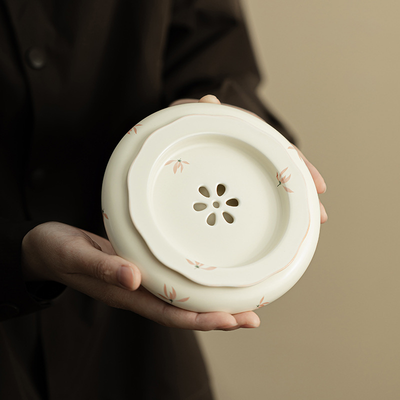 Chuông gió hoa lan vàng vàng Dingyao, ấm ren, đế cốc gốm, đế cốc, khay đựng cốc, khay trà trữ nước nhỏ, bàn trà