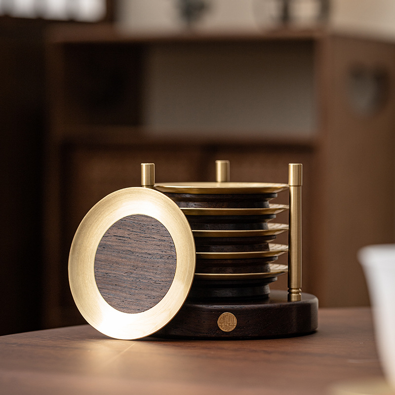 Lót tách trà gỗ đồng cao cấp, lót trà gỗ nguyên khối kiểu Trung Quốc mới sáng tạo sang trọng, lót tách trà cách nhiệt, lót ly gỗ trà đạo