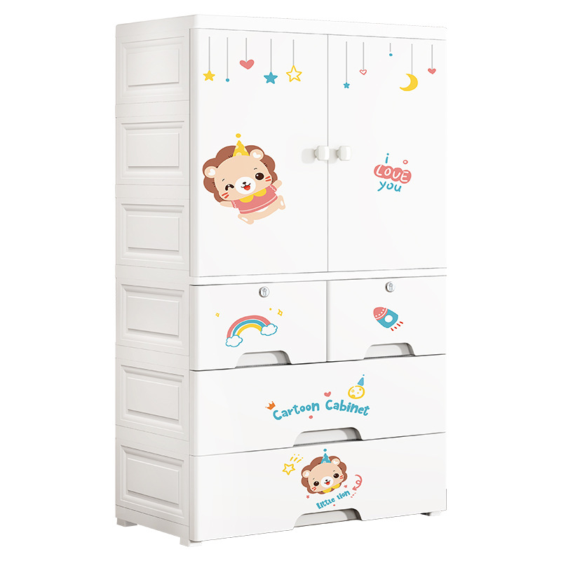 56 Chiều rộng phim hoạt hình đơn giản tủ quần áo nhựa mở cửa treo tủ lưu trữ lắp ráp tủ khóa trẻ em tủ quần áo trẻ em