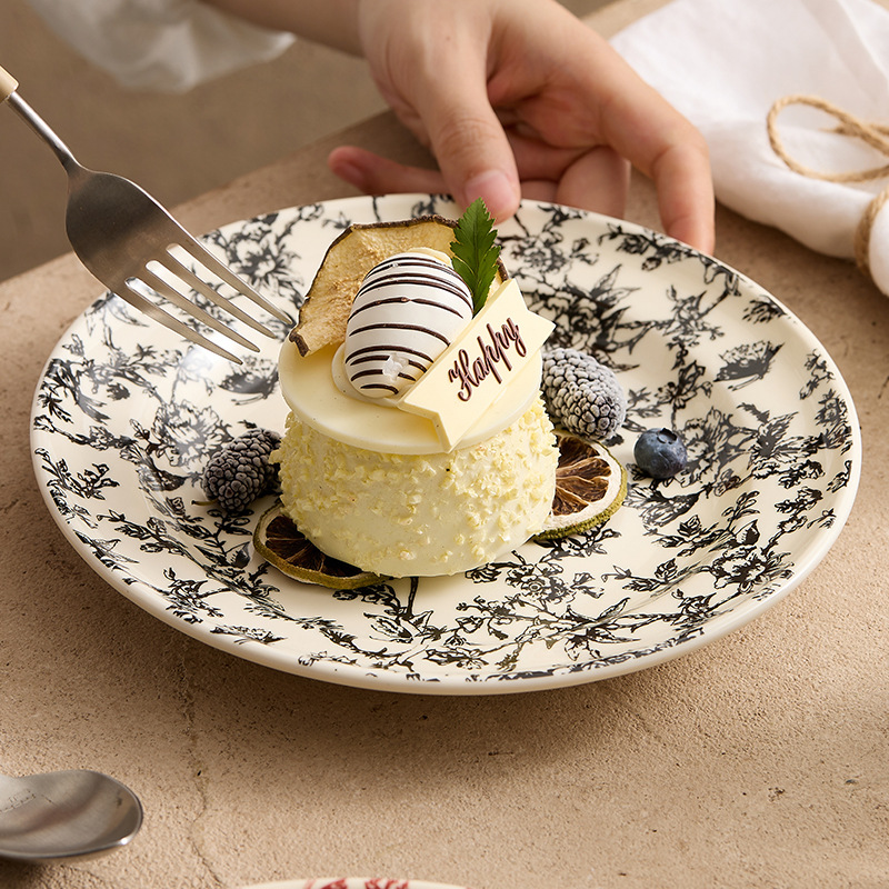 Đĩa tráng miệng bằng gốm sứ thời trung cổ Đĩa món tráng miệng Đĩa món ăn gia dụng Bộ đồ ăn cao cấp Đĩa món ăn Đĩa món ăn nguội Đĩa hình tròn