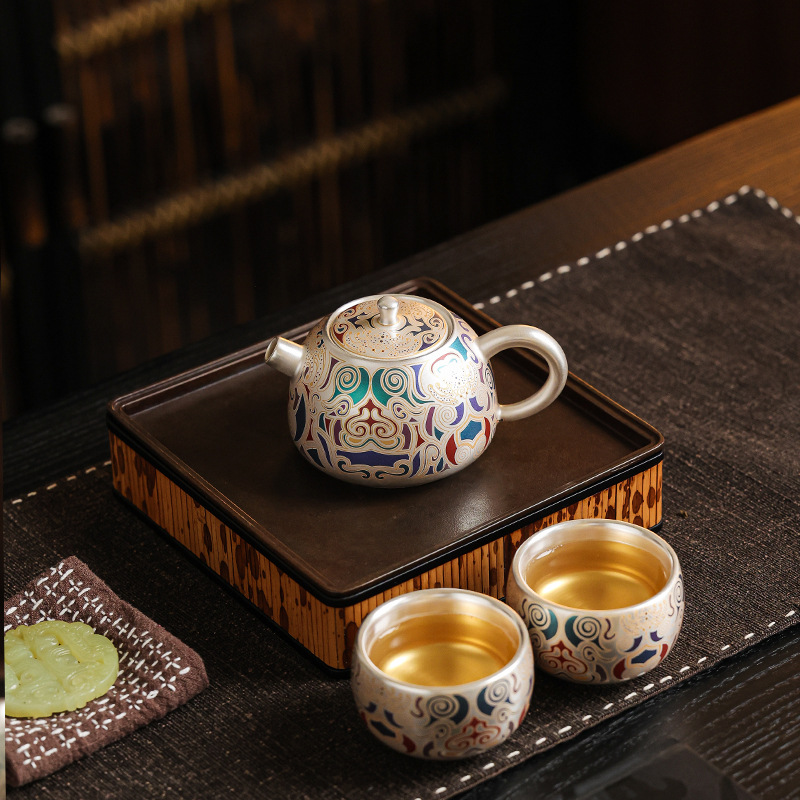 Bộ trà văn hóa và sáng tạo bằng bạc Đôn Hoàng Bộ trà Kung Fu cao cấp cổ điển văn phòng gia dụng