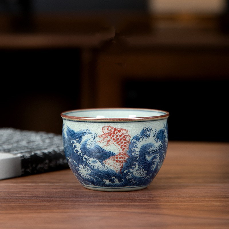 Chén trà sứ trắng xanh thủ công bằng đất sét gốm cổ Jingdezhen, cốc chủ nhân, Bộ trà gốm sứ Kung Fu, cốc đơn