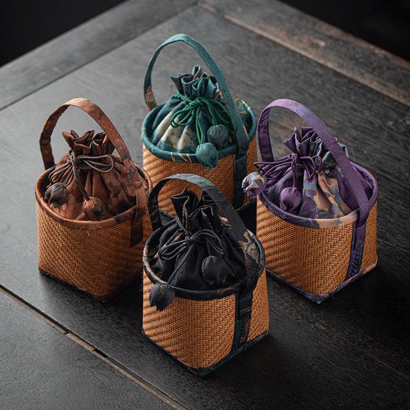 Túi đựng trà du lịch xách tay ngoài trời họa tiết mây túi đựng bát có nắp ấm tử sa cốc chủ nhân túi họa tiết mây hình vuông bán buôn nhỏ