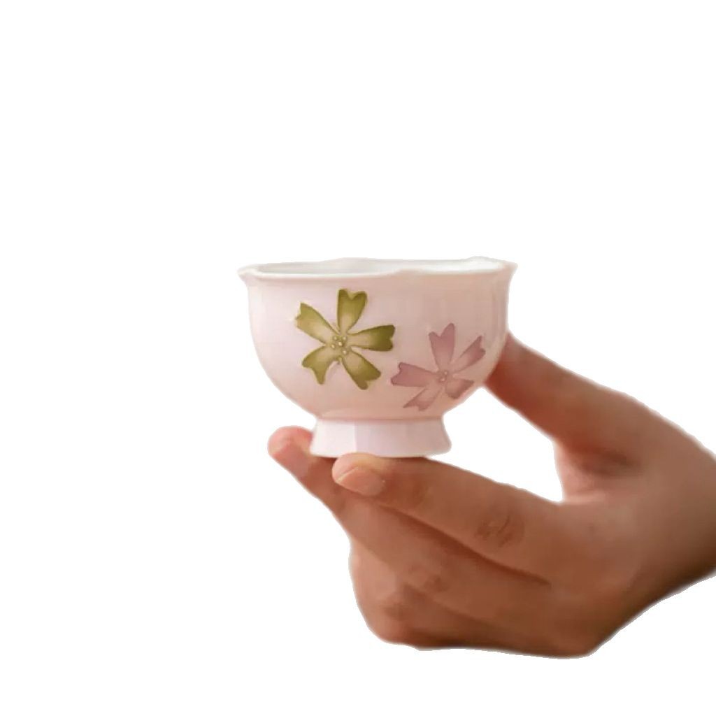 Vẽ tay miệng hướng dương có tai lớn tách trà bột mềm hoa anh đào tách trà tách cà phê tách chủ nhân tách trà hồng cô gái
