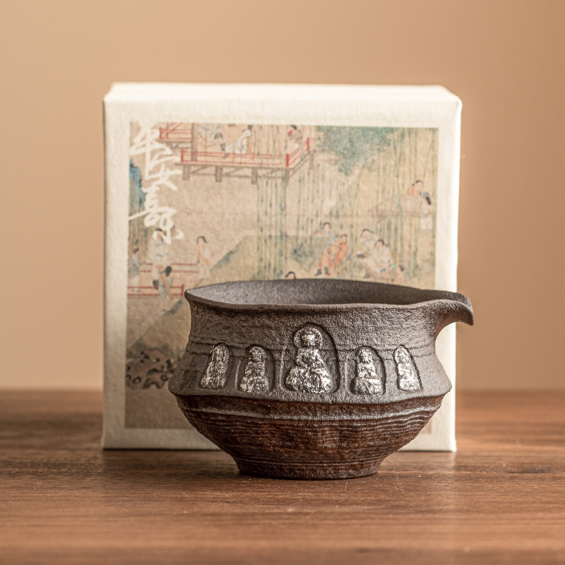 Cốc công tắc màu Bạc Chạm Khắc Đất Sét cũ cốc trà gia dụng dụng cụ chia trà gốm thô Bộ trà Kungfu phụ kiện cốc đồng phục đơn cỡ nhỏ