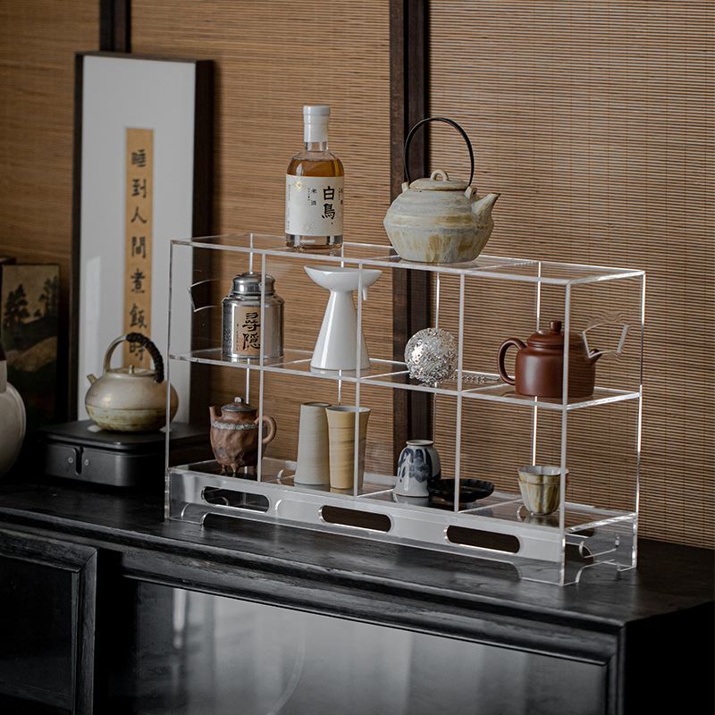 Giá trưng bày sang trọng ánh sáng acrylic Duobao Pavilion 2025 Giá trưng bày Bogu Bộ trà Nhà trà Ấm trà mới Trung Quốc Giá lưu trữ đồ trà