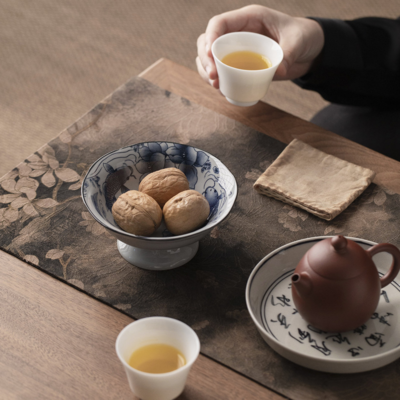 Bàn cà phê sang trọng nhẹ, Đĩa trái cây, đĩa đồ ăn nhẹ, đĩa giải khát chân cao bằng gốm, Đĩa trà chiều Thiền tinh tế, đĩa phục vụ Bộ đồ ăn