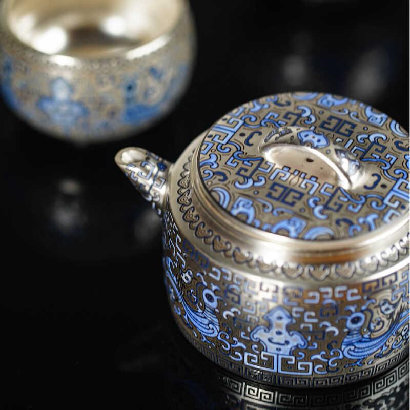 Bình bạc hình rồng sai màu vàng bạc, bình ngói Hán, bộ trà Kung Fu, một bình hai cốc, hộp quà, ấm pha trà mạ bạc cao cấp