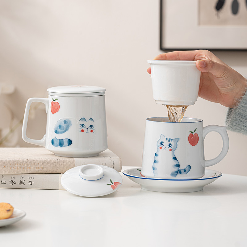 Cốc mèo dễ thương cốc có nắp Cốc pha trà gia dụng bằng gốm cốc tách trà văn phòng cao cấp chuyên dụng cá nhân