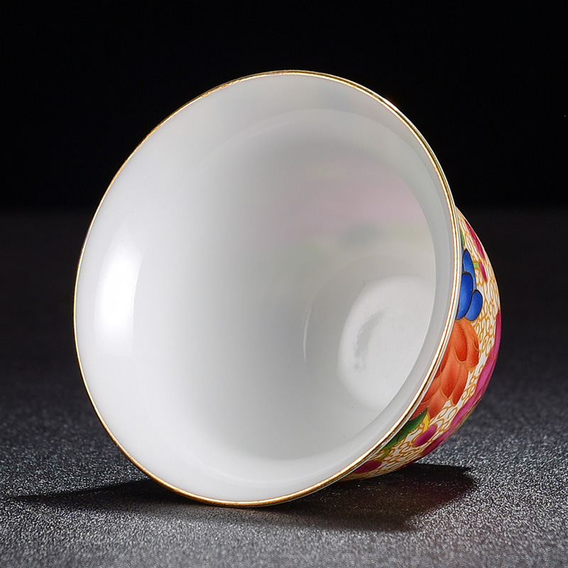 Cốc trà tráng men Jingdezhen Bộ dụng cụ trà Kung Fu gia dụng gốm sứ Cốc trà cổ điển Cốc chủ nhân Vạn hoa sơn vàng