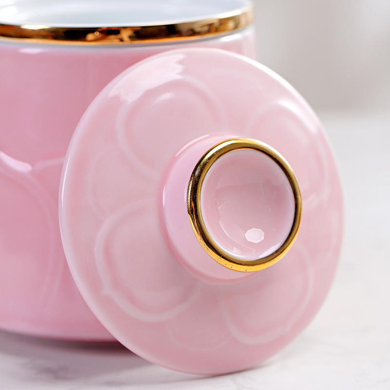 Cốc gốm sứ cốc trà đạo Bộ Quà Tặng văn phòng gia dụng thương mại cốc lọc trà có nắp Bộ ba cốc nước