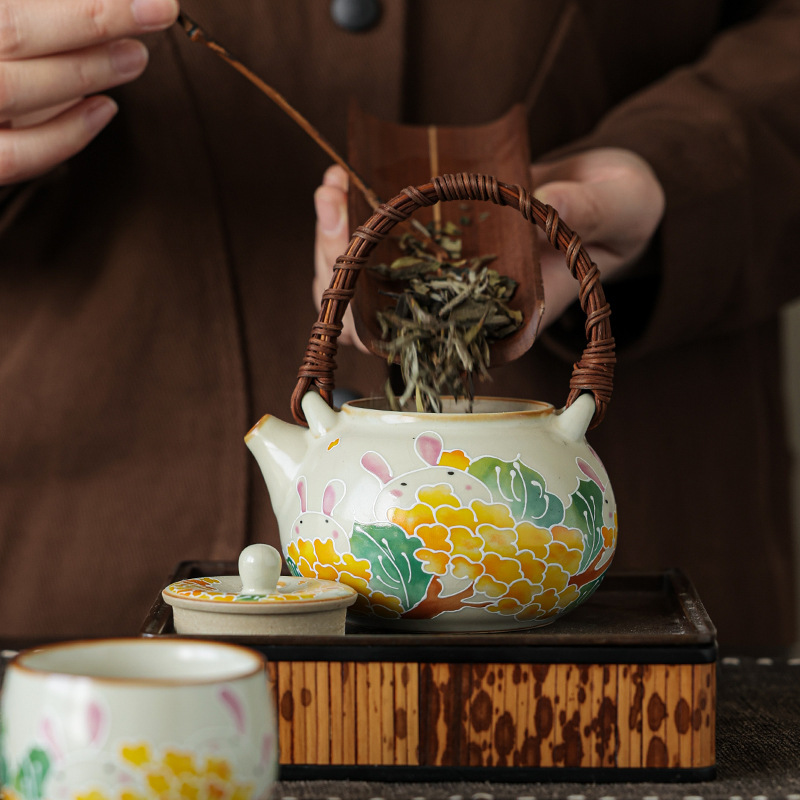 Ấm pha trà Ru Kiln một ấm hai cốc bộ dụng cụ pha trà Kung Fu gia dụng ấm chùm cốc pha trà dung tích lớn hộp quà