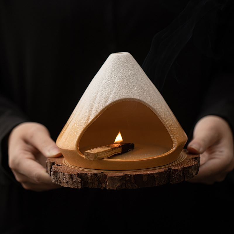 Lò sưởi hương núi Phú Sĩ mới, lư hương cây xô thơm tuyết tùng, lư hương gốm sứ bằng gỗ thiêng Peru